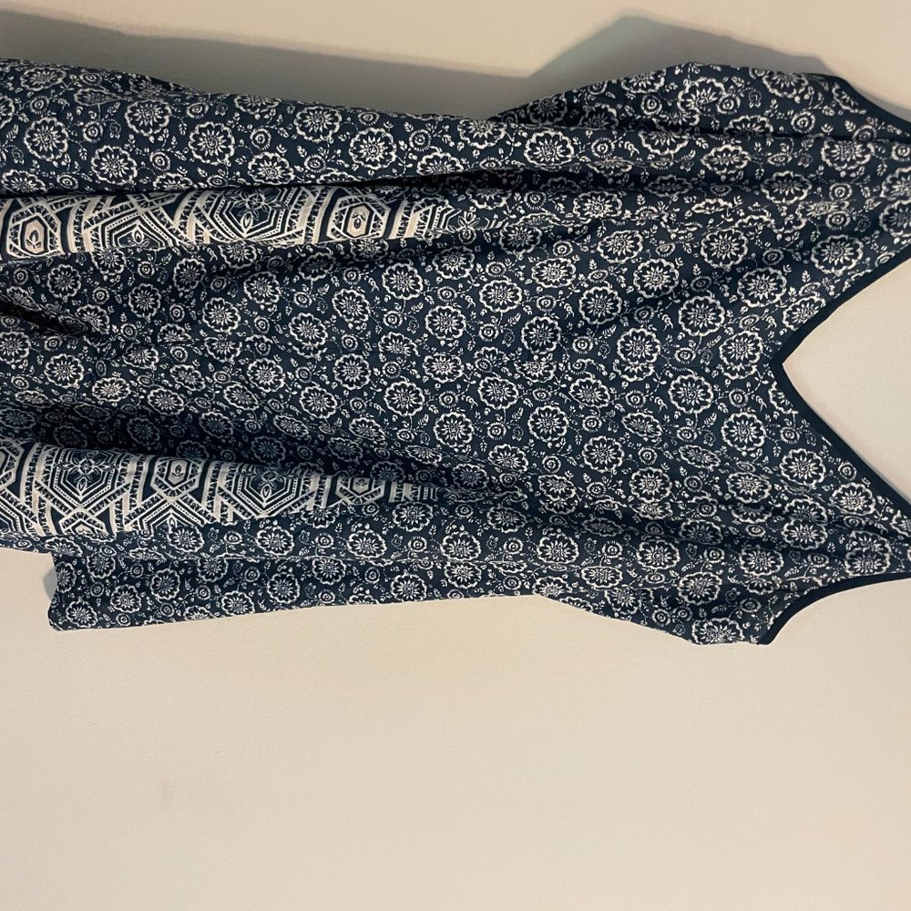 Blue and White Printed Romper